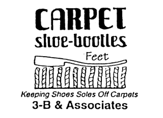 CARPET SHOE-BOOTIES FEET KEEPING SHOES SOLES OFF CARPETS 3-B & ASSOCIATES logo
