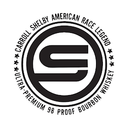 CARROLL SHELBY AMERICAN RACE LEGEND ULTRA-PREMIUM 98 PROOF BOURBON WHISKEY S logo
