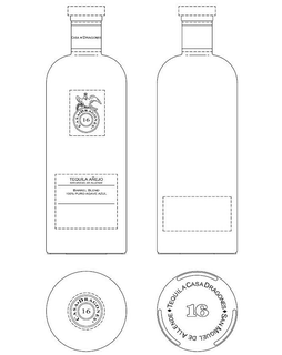 CASA DRAGONES 16  TEQUILA ANEJO SAN MIGUEL DE ALLENDE BARREL BLEND 100% PURO AGAVE AZUL logo