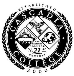 CASCADIA COLLEGE ESTABLISHED 2000 THE LEARNING COLLEGE FOR THE 21ST CENTURY logo