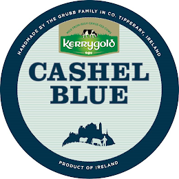 CASHEL BLUE HANDMADE BY THE GRUBB FAMILY IN CO. TIPPERARY, IRELAND MILK FROM IRISH GRASS-FED COWS KERRYGOLD PRODUCT OF IRELAND logo
