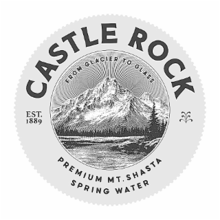 CASTLE ROCK FROM GLACIER TO GLASS EST. 1889 PREMIUM MT. SHASTA SPRING WATER logo