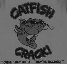 CATFISH CRACK! "ONCE THEY HIT IT... THEY'RE HOOKED!" logo