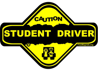CAUTION STUDENT DRIVER FREEMAGNETS.ORG logo