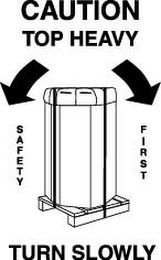 CAUTION TOP HEAVY SAFETY FIRST TURN SLOWLY logo
