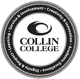 CC COLLIN COLLEGE SERVICE & INVOLVEMENT · CREATIVITY & INNOVATION · ACADEMIC EXCELLENCE · DIGNITY & RESPECT · LEARNING · logo
