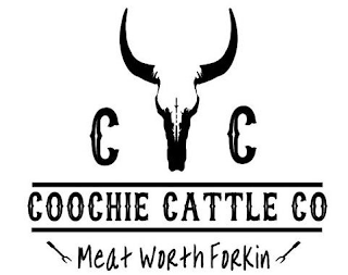 CC COOCHIE CATTLE CO MEAT WORTH FORKIN logo