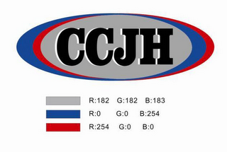 CCJH R:182 G:182 B:183 R:0 G:0 B:254 R:254 G:0 B:0 logo