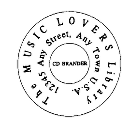 CD BRANDER THE MUSIC LOVERS LIBRARY 12345 ANY STREET, ANY TOWN U.S.A. logo