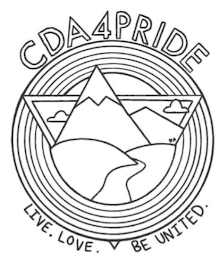 CDA4PRIDE LIVE . LOVE . BE UNITED . DA logo