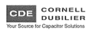 CDE CORNELL DUBILIER YOUR SOURCE FOR CAPACITOR SOLUTIONS logo