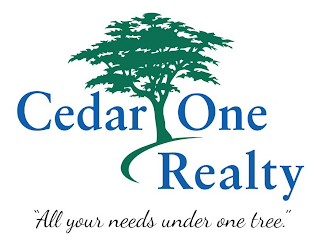 CEDAR ONE REALTY "ALL YOUR NEEDS UNDER ONE TREE." logo