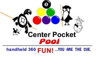 CENTER POCKET POOL HANDHELD 360 FUN! ... YOU ARE THE CUE. logo