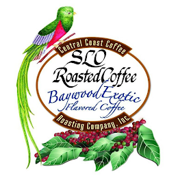 CENTRAL COAST COFFEE ROASTING COMPANY, INC. SLO ROASTED COFFEE BAYWOOD EXOTIC FLAVORED COFFEE logo