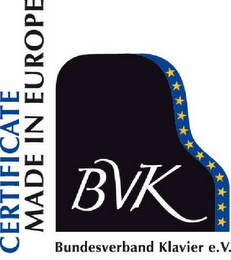 CERTIFICATE MADE IN EUROPE BVK BUNDESVERBAND KLAVIER E.V. logo