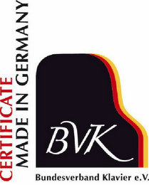 CERTIFICATE MADE IN GERMANY BVK BUNDESVERBAND KLAVIER E.V. logo