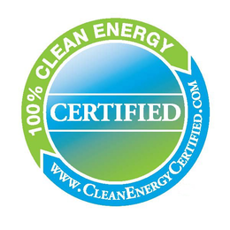 CERTIFIED 100% CLEAN ENERGY WWW.CLEANENERGYCERTIFIED.COM logo