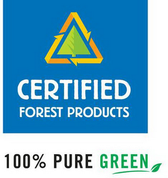 CERTIFIED FOREST PRODUCTS; 100% PURE GREEN logo