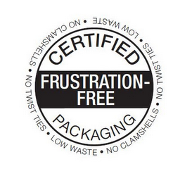 CERTIFIED FRUSTRATION-FREE PACKAGING LOW WASTE · NO CLAMSHELLS · NO TWIST TIES · logo