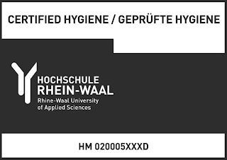 CERTIFIED HYGIENE / GEPRÜFTE HYGIENE HOCHSCHULE RHEIN-WAAL RHINE-WAAL UNIVERSITY OF APPLIED SCIENCES HM 020005XXXD logo