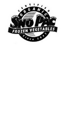 CERTIFIED ORGANIC SNO PAC FROZEN VEGETABLES SINCE 1943 logo