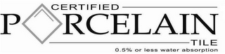 CERTIFIED P RCELAIN TILE 0.5% OR LESS WATER ABSORPTION logo
