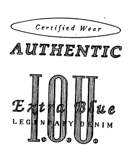 CERTIFIED WEAR AUTHENTIC I.O.U. EXTRA BLUE LEGENDARY DENIM logo