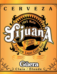 CERVEZA 100% TIJUANA PILSNER STYLE PREMIUM LAGER CRAFT BEER GÜERA CLARA / BLONDE logo