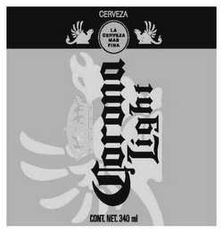CERVEZA LA CERVEZA MAS FINA CORONA LIGHT CONT. NET. 340 ML logo