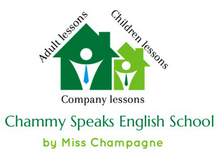 CHAMMY SPEAKS ENGLISH SCHOOL BY MISS CHAMPAGNE ADULT LESSONS CHILDREN LESSONS COMPANY LESSONS logo