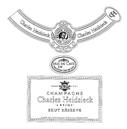 CHAMPAGNE CHARLES HEIDSIECK A REIMS BRUT RESERVE CH CHARLES HEIDSIECK MAISON FONDEE EN 1851 MIS EN CAVE EN PAR NOTRE CHEF DE CAVE ELABORE PAR CHAMPAGNES P. & C. HEIDSIECK S.A. A REIMS - FRANCE logo