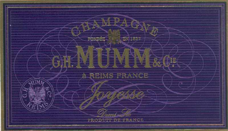 CHAMPAGNE FONDEE EN 1827 G.H. MUMM & CIE. À REIMS FRANCE JOYESSE DEMI-SEC PRODUIT DE FRANCE logo