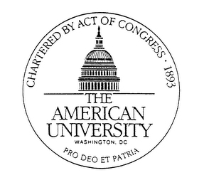 CHARTERED BY ACT OF CONGRESS 1893 THE AMERICAN UNIVERSITY WASHINGTON, DC PRO DEO ET PATRIA logo