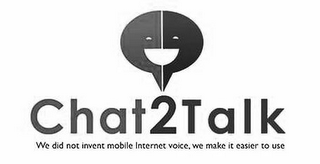 CHAT2TALK WE DID NOT NOT INVENT MOBILE INTERNET VOICE, WE MAKE IT EASIER TO USE logo