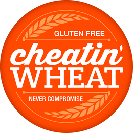 CHEATIN' WHEAT NEVER COMPROMISE GLUTEN FREE logo