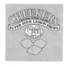 CHEEKERS NATURAL LEMON FLAVOR SUPER SOUR LEMON DROPS REAL PUCKER POWER logo