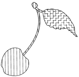CHERRY ON A STEM WITH AN ATTACHED LEAF logo