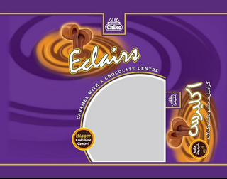 CHIKO ECLAIRS CARAMEL WITH A CHOCOLATE CENTRE BIGGER CHOCOLATE CENTRE! logo