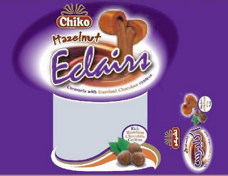 CHIKO HAZELNUT ECLAIRS CARAMELS WITH HAZELNUT CHOCOLATE CENTRES RICH HAZELNUT CHOCOLATE CENTRES logo