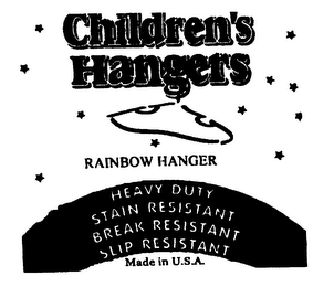 CHILDREN'S HANGERS RAINBOW HANGER HEAVY DUTY STAIN RESISTANT BREAK RESISTANT SLIP RESISTANT MADE IN U.S.A. logo