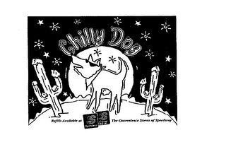 CHILLY DOG REFILLS AVAILABLE AT SPEEDWAY STARVIN MARVIN THE CONVENIENCE STORES OF SPEEDWAY logo