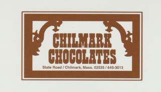 CHILMARK CHOCOLATES STATE ROAD CHILMARK, MASS 02535/645-3013 logo
