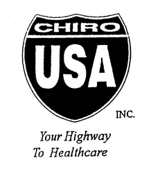 CHIRO USA INC. YOUR HIGHWAY TO HEALTHCARE logo