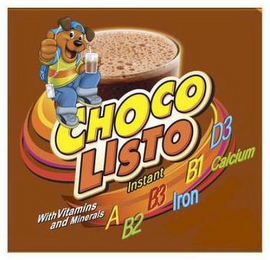 CHOCO LISTO INSTANT WITH VITAMINS AND MINERALS A B2 B3 IRON B1 D3 CALCIUM logo