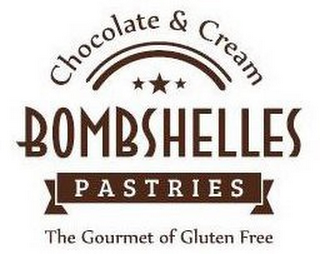 CHOCOLATE & CREAM BOMBSHELLES PASTRIES THE GOURMET OF GLUTEN FREE logo