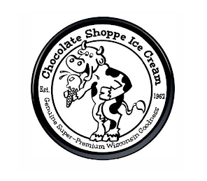 CHOCOLATE SHOPPE ICE CREAM EST. GENUINE SUPER-PREMIUM WISCONSIN GOODNESS 1962 logo