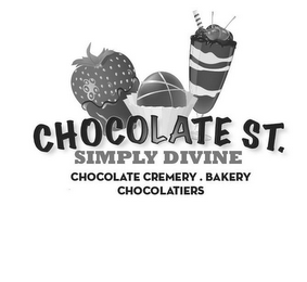 CHOCOLATE ST. SIMPLY DIVINE CHOCOATE CREMERY . BAKERY CHOCOLATIERS logo