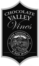 CHOCOLATE VALLEY VINES FINE CHOCOLATE & RED WINE 14% ALC./VOL logo