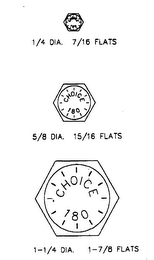 CHOICE 180 ONE FOURTH DIA. SEVEN SIXTEENTHS FLATS FIVE EIGHTHS DIA. FIFTEEN SIXTEENTHS FLATS ONE-ONE FOURTH DIA. ONE-SEVEN EIGHTHS FLATS logo