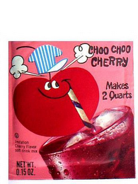 CHOO CHOO CHERRY MAKES 2 QUARTS IMITATION CHERRY FLAVOR SOFT DRINK MIX NET WT. 0.15 OZ. logo